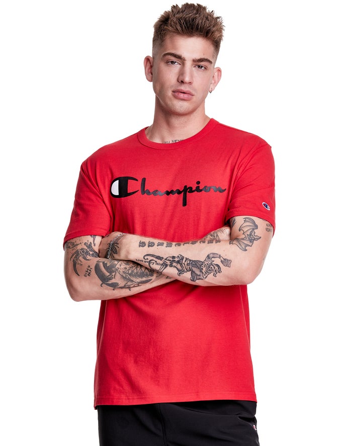 Champion Lightweight Script Logo - Miesten Punainen T-Paita - Suomi 9206154-WY